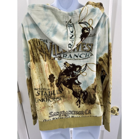French Postcards Multicolor WildWest Ranch Print ZipUp Long Sleeve Hoodie Medium - Picture 3 of 7